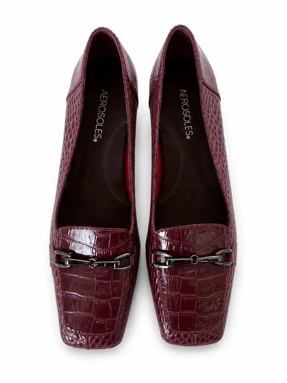 NWOT AEROSOLES Women's Croc-Embossed Bit Loafer in Burgundy